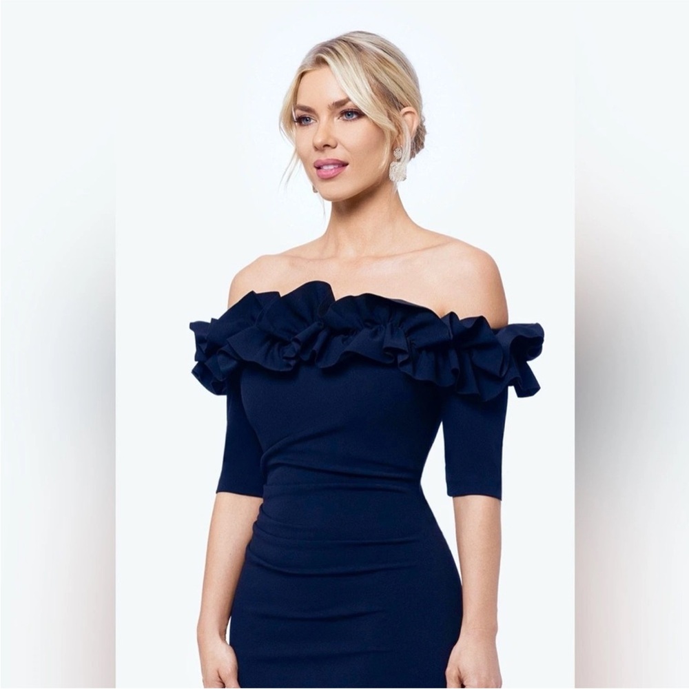 Xscape Navy Off-Shoulder Maxi Dress - Picture 2 of 11